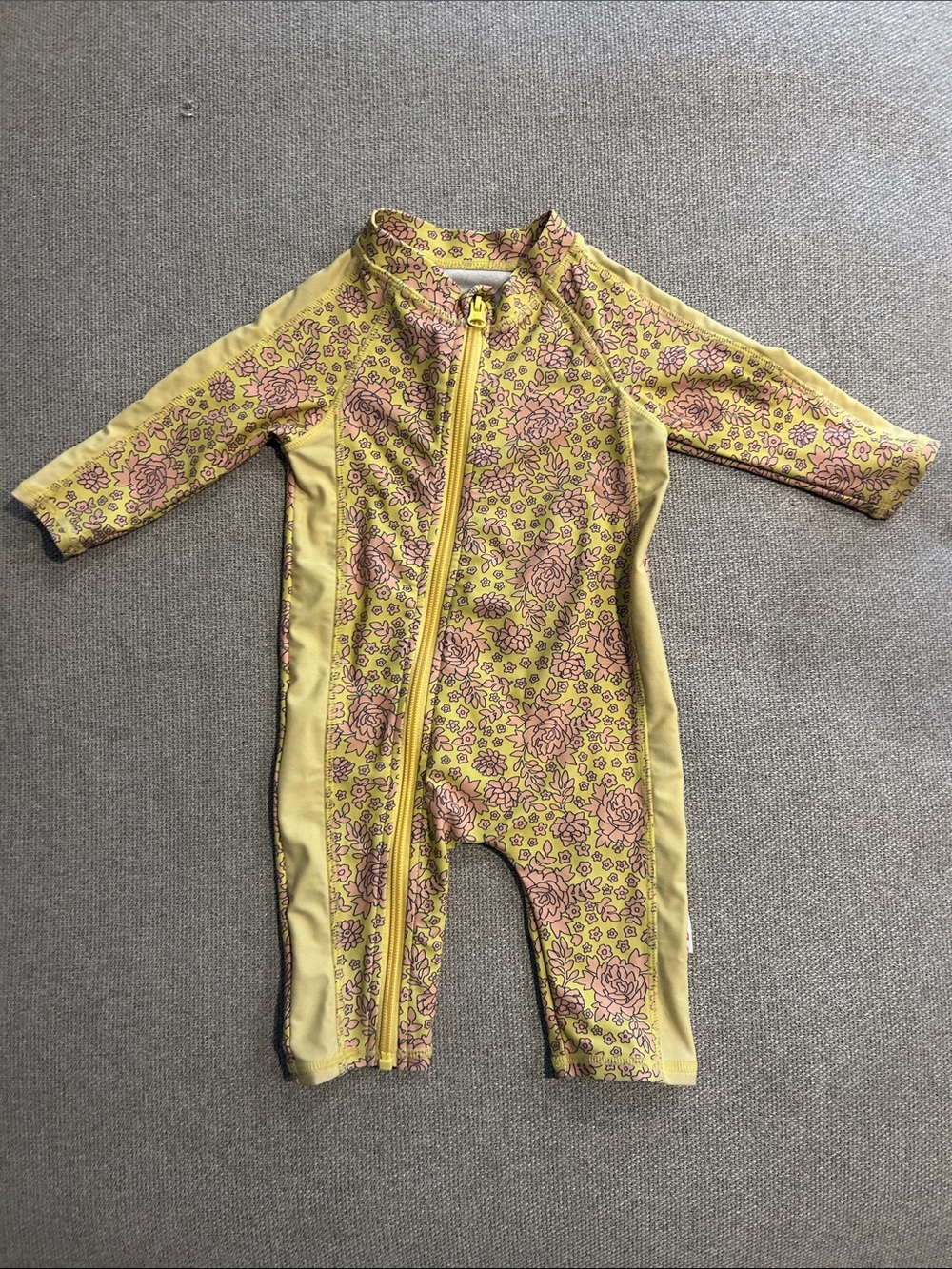 SwimZip Long-Sleeve Swimsuit - Yellow & Pink Floral 6-12m